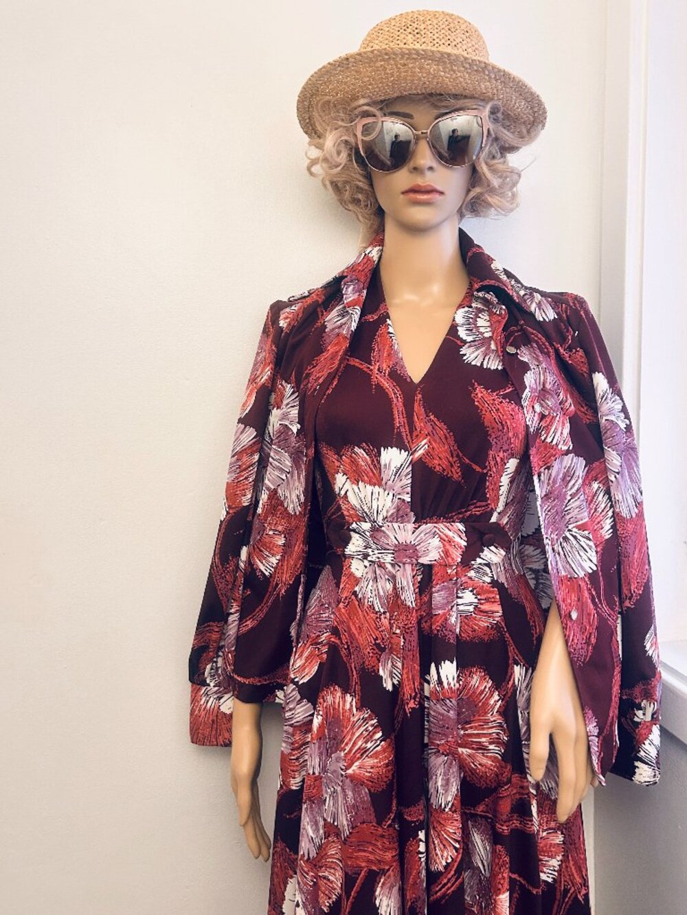 1970s Vintage Style Handmade Floral Dress Set Matching Shirt Boho Prairie